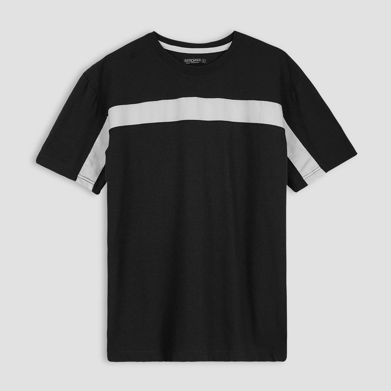 Oversize White Body Panel Fashion Tee Shirt - Black