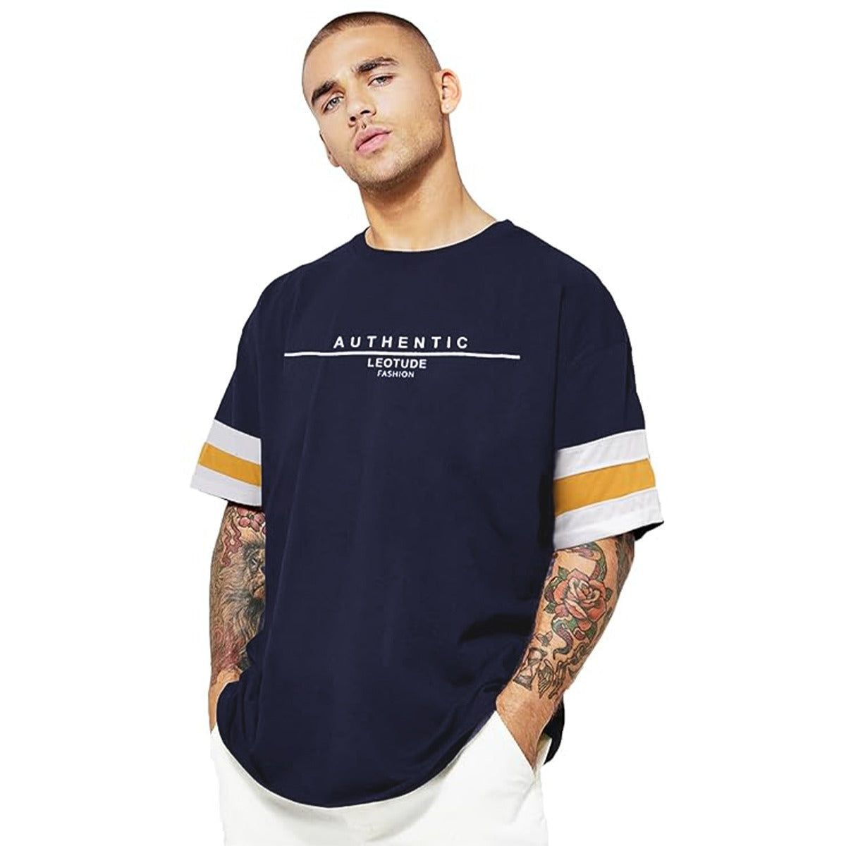 Oversize Down Shoulder Tee Shirt - Navy