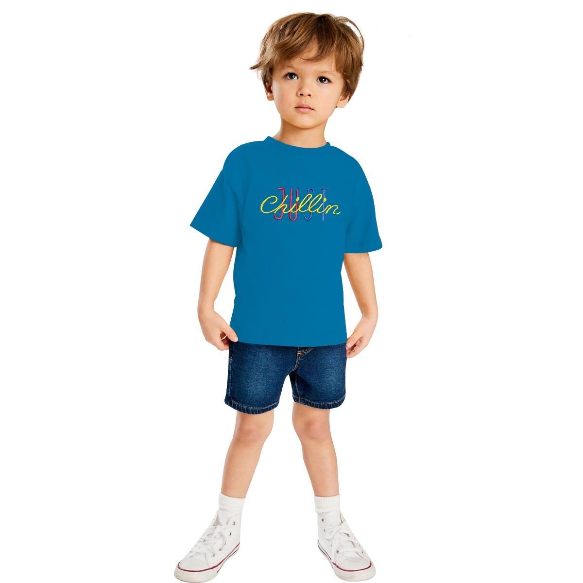 JUST CHILLING EMB O NECK BOY'S TEE SHIRT - TURQUOISE