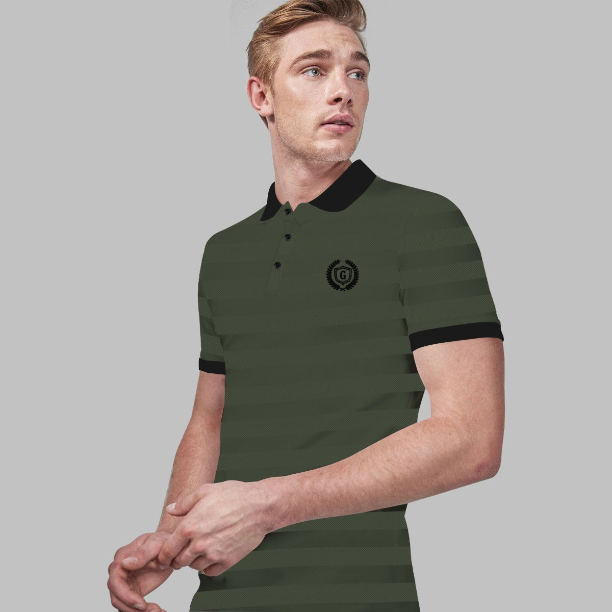 HG SIGNATURE EMB. CONTRAST COLLAR OLIVE GREEN POLO