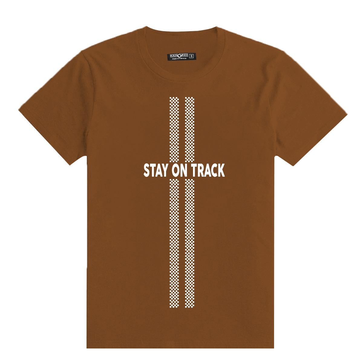 HG "STAY ON TRACK" Printed Tee Shirt - Tan Brown