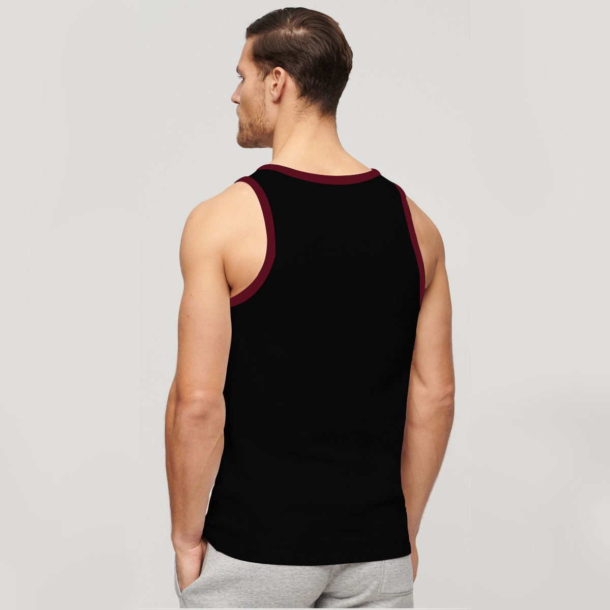 Men's Printed Black Cotton Vest Without Sleeves