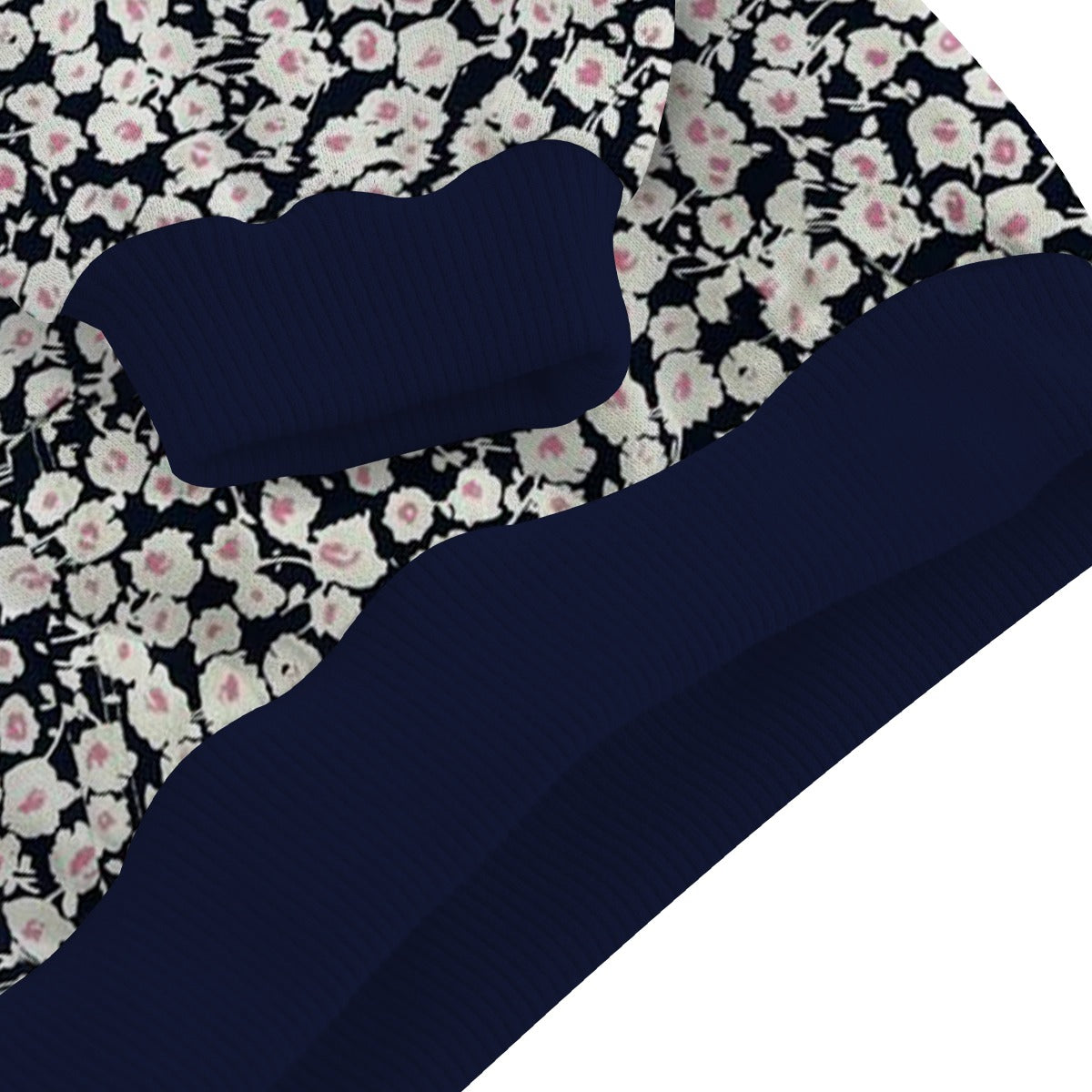 Girl's Allover Floral Printed Fleece Twin Set - Navy