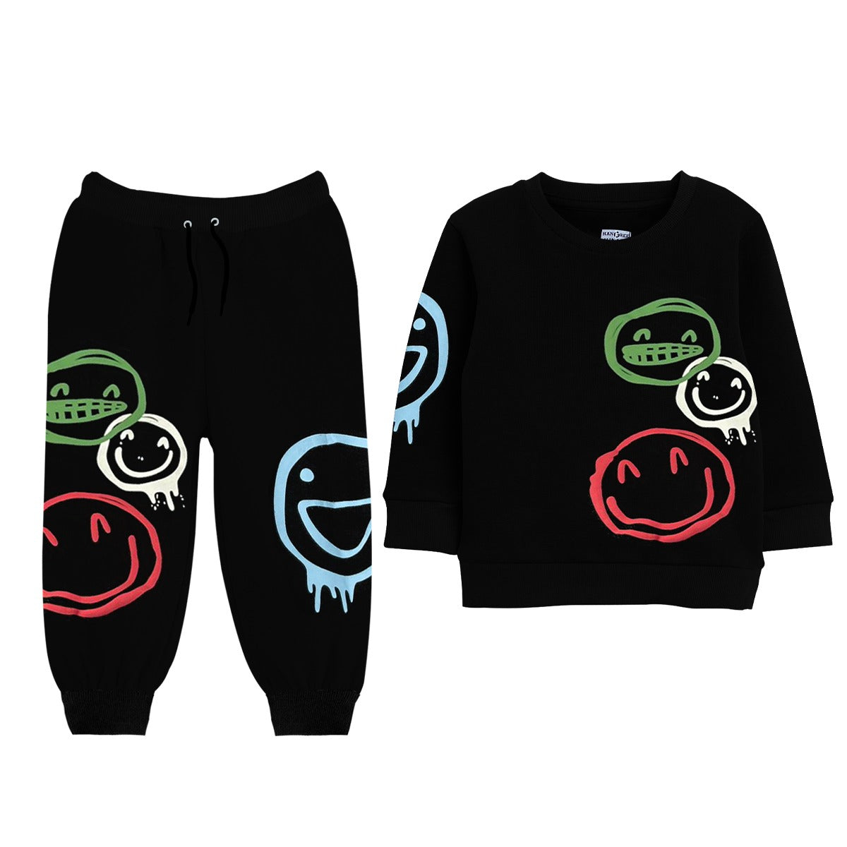 Unisex Smile Emoji Printed Twin Set - Black