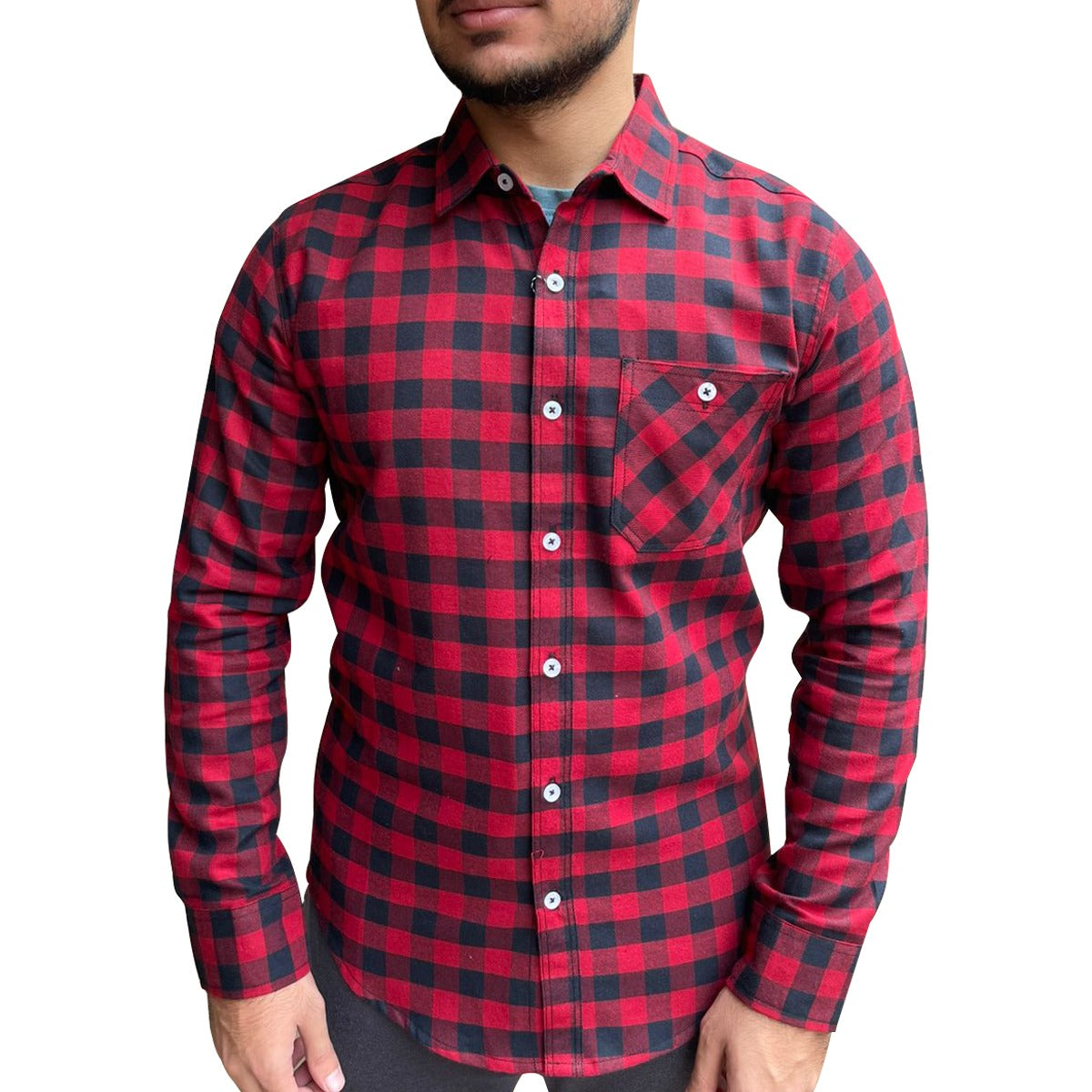 Men's Red Navy Check Casual Shirt