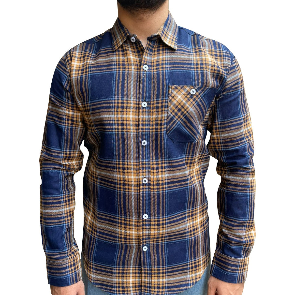 Men's Elegant Blue Check Winter Casual Shirt