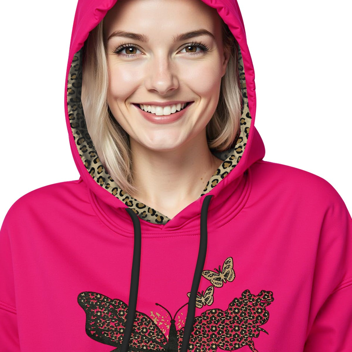 Women's Butterfly Printed Hoodie - Lovely Pink