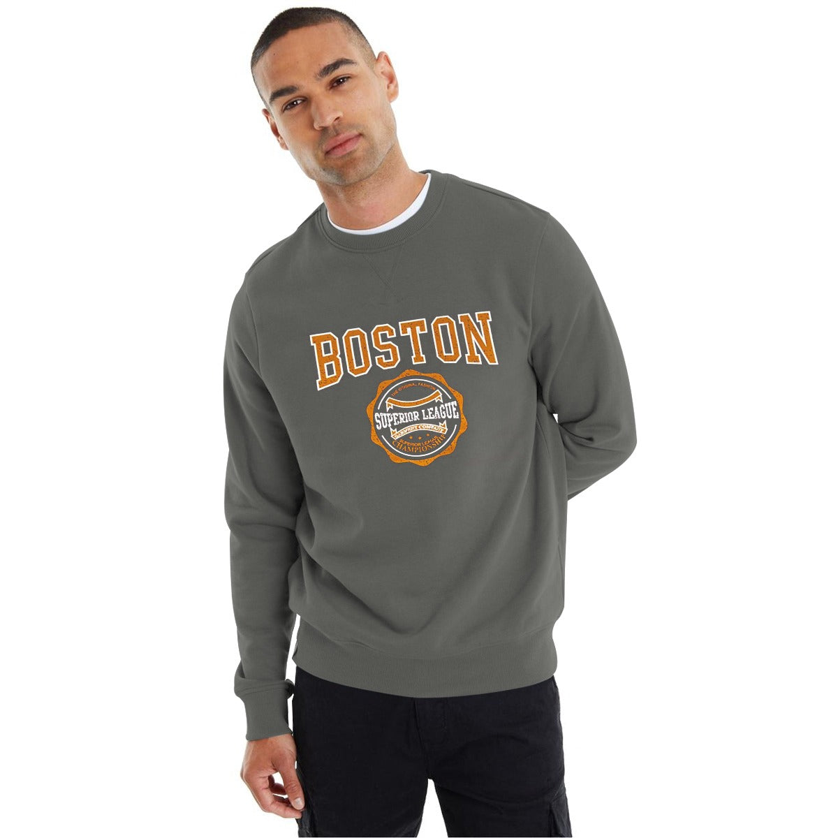 Men's Graphic Printed Sweat Shirt - Smoke Gray