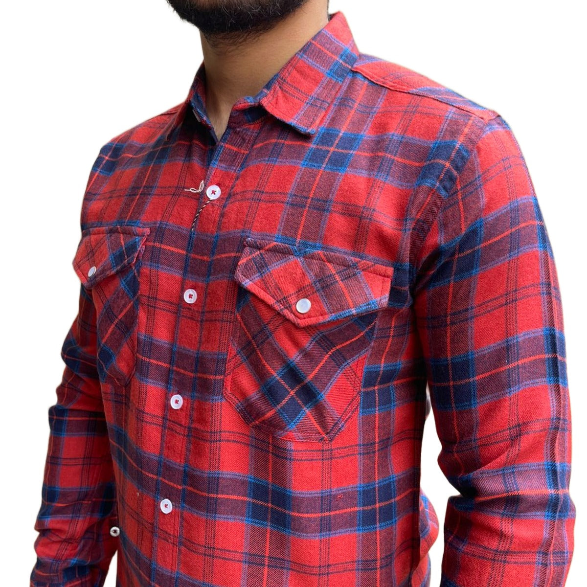 Men's Double Pocket Check Winter Casual Shirt