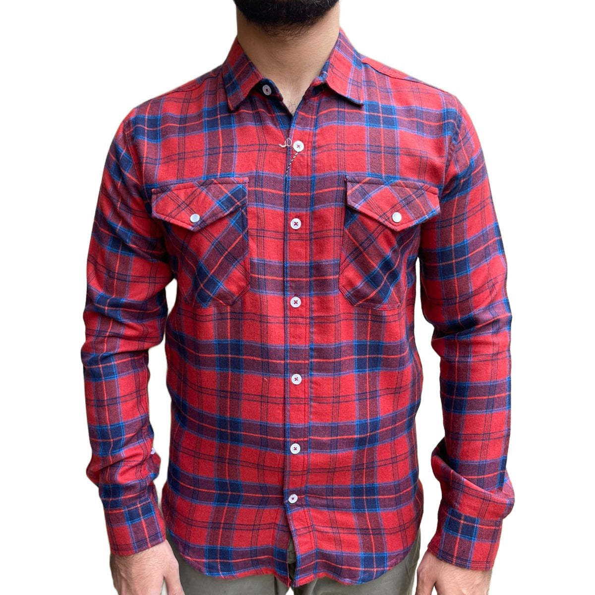 Men's Double Pocket Check Winter Casual Shirt