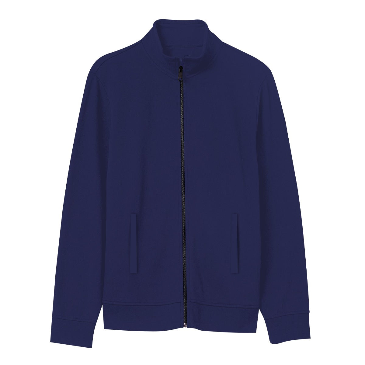 Hangree Solid Fleece Mock Neck Zipper Jacket - Navy