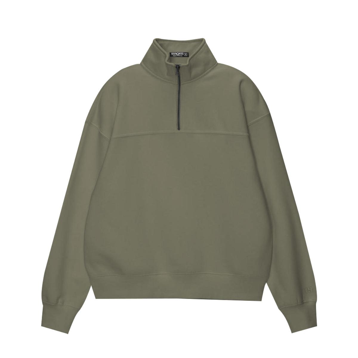 Men's Mock Neck Cut & Sew Panel Sweat Shirt - Camo Green