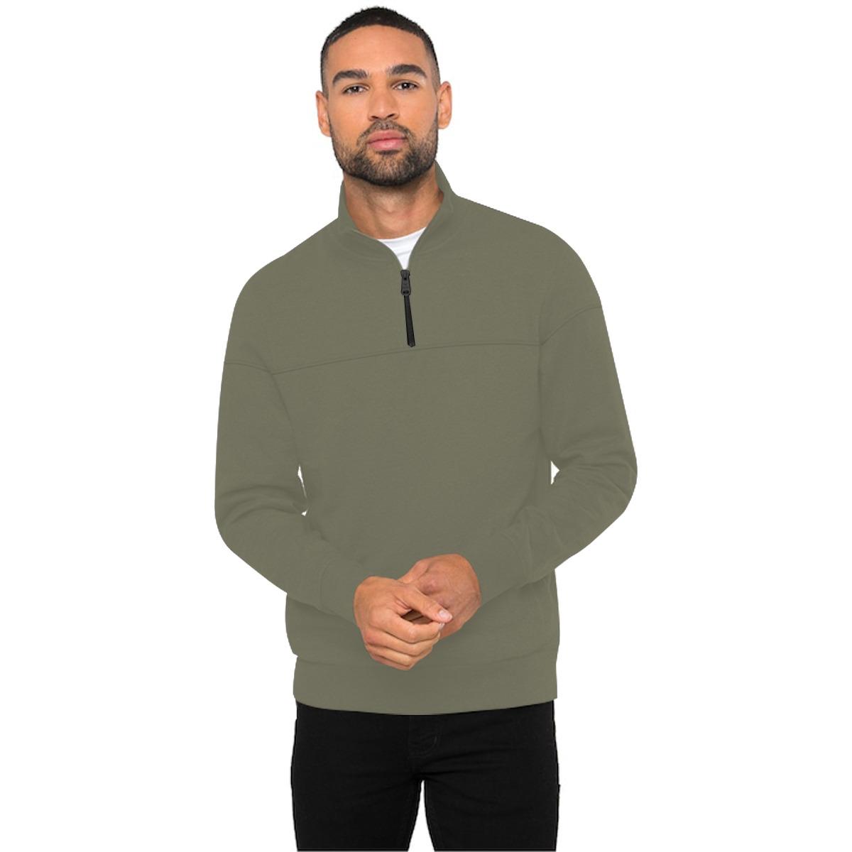 Men's Mock Neck Cut & Sew Panel Sweat Shirt - Camo Green