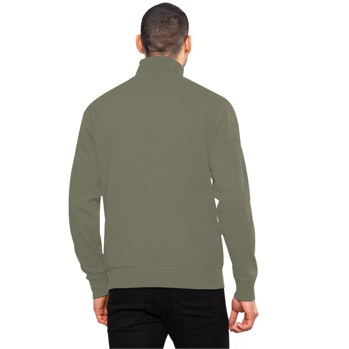 Men's Mock Neck Cut & Sew Panel Sweat Shirt - Camo Green