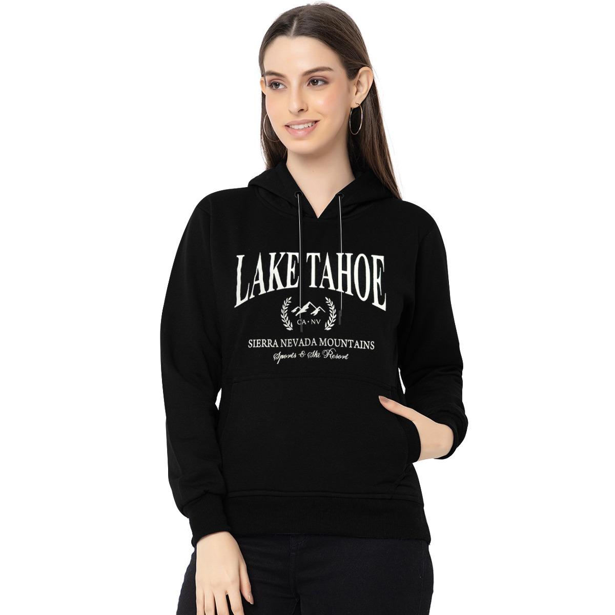 Women's "Lake Tahoe" Printed Hoodie - Black