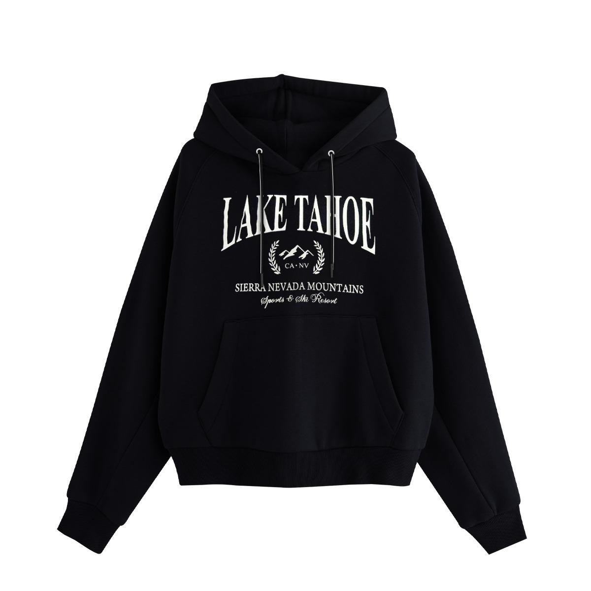 Women's "Lake Tahoe" Printed Hoodie - Black