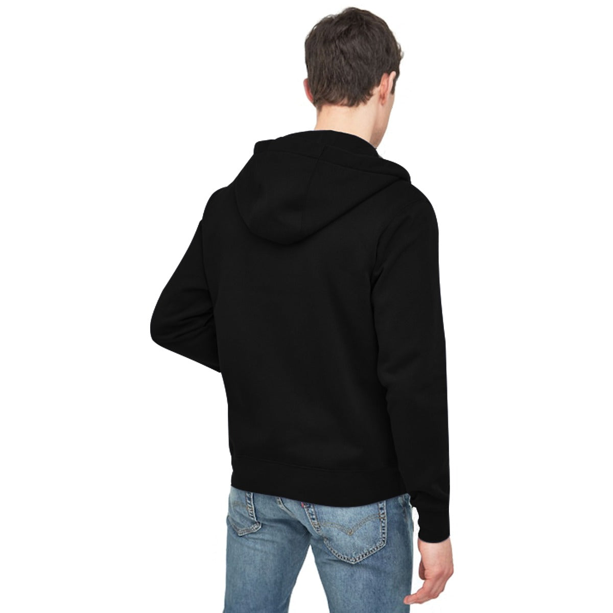 Men "Brooklyn" Printed Fleece Zip Up Hoodie - Black