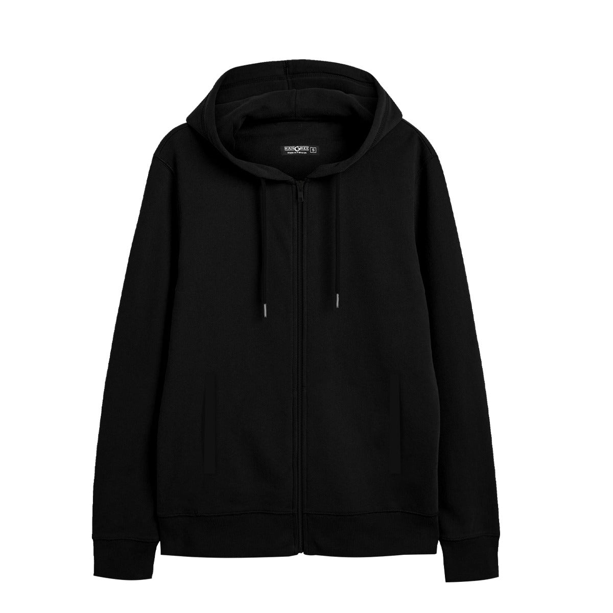 Men Plain Fleece Zip Up Hoodie - Black