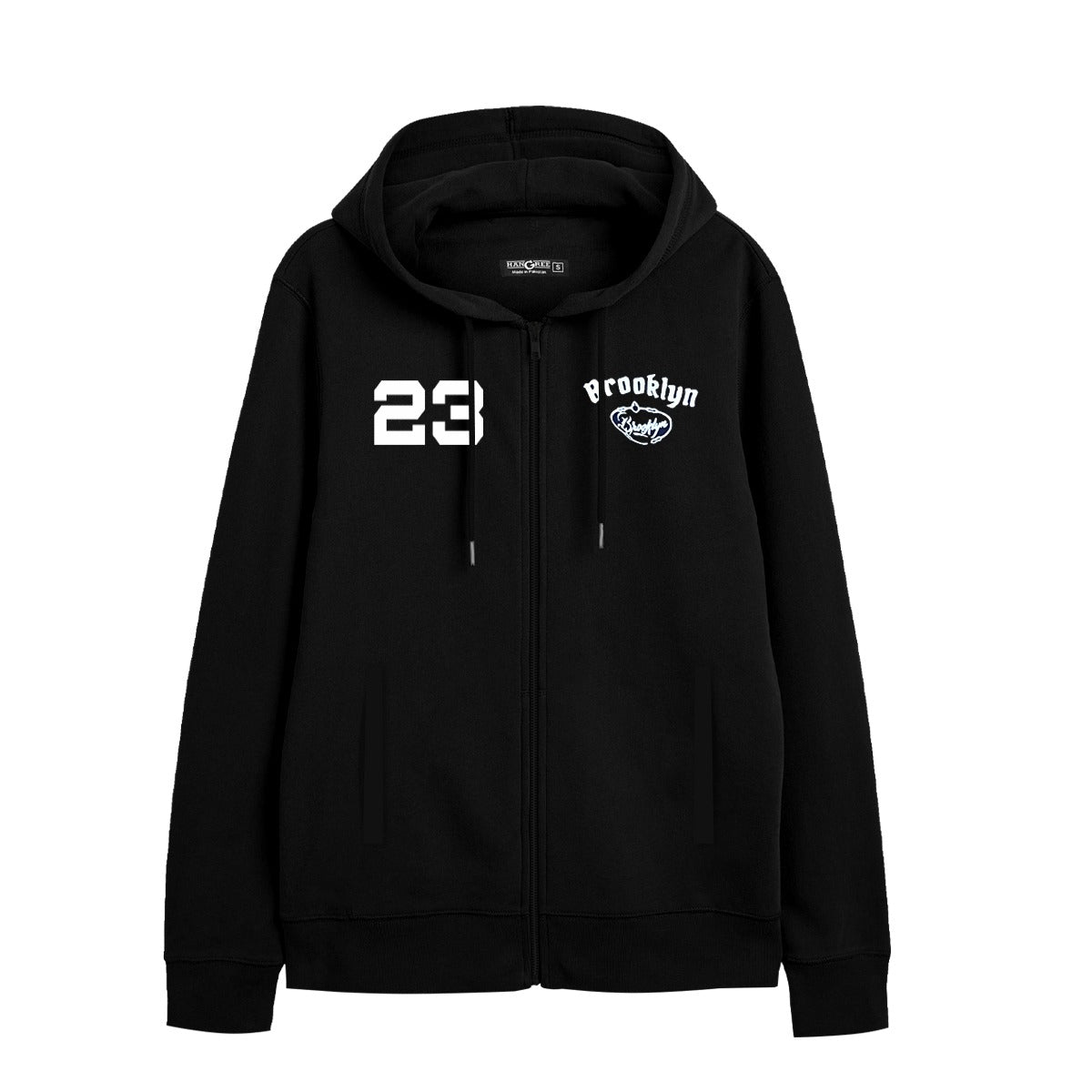 Men "Brooklyn" Printed Fleece Zip Up Hoodie - Black