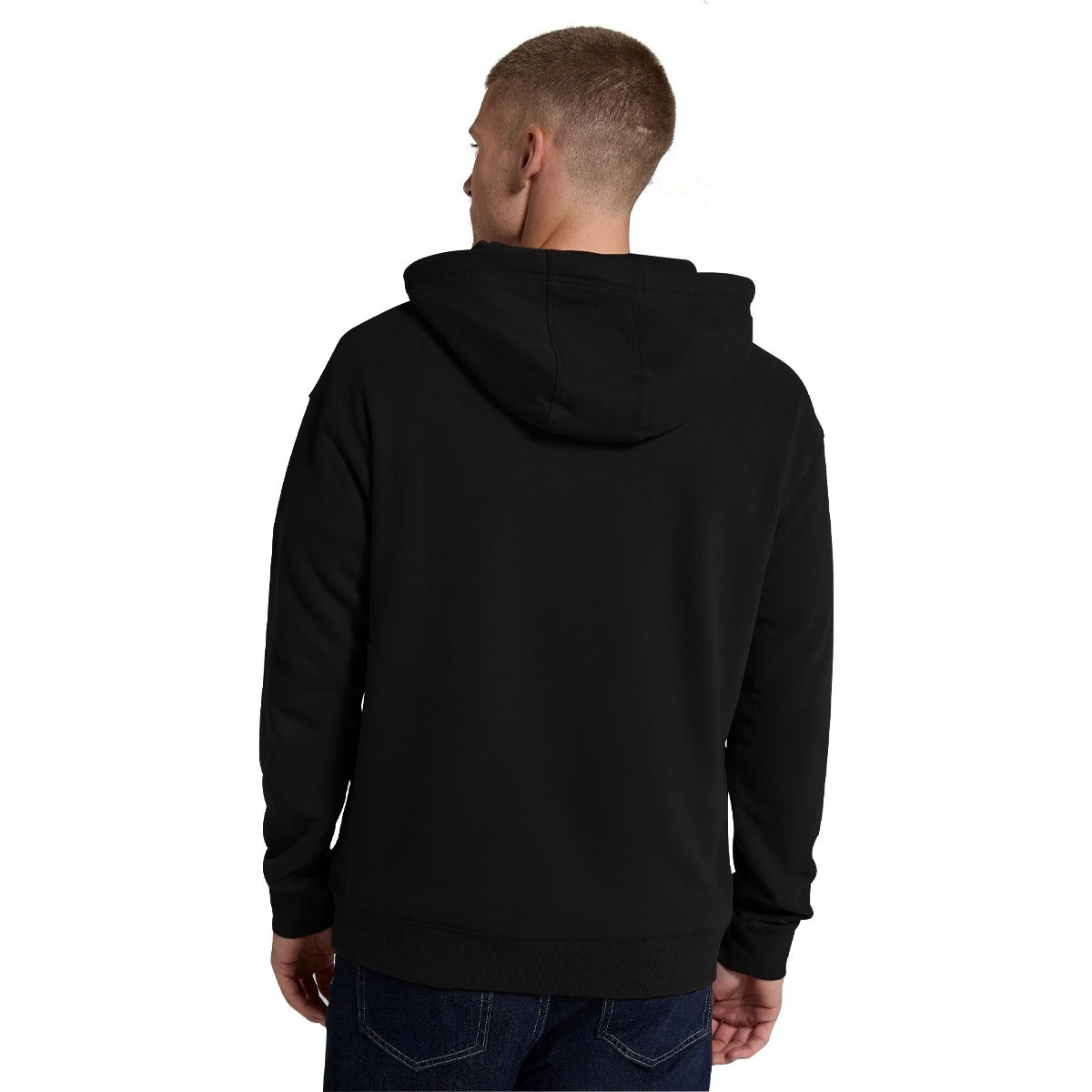 T/O Graphic Printed Drop Shoulder Fleece Hoodie - Black