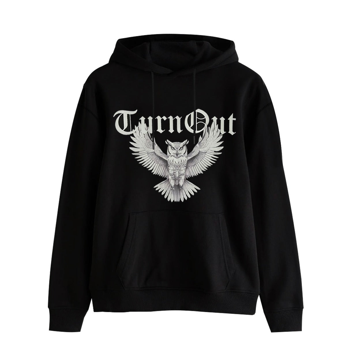 T/O Graphic Printed Drop Shoulder Fleece Hoodie - Black