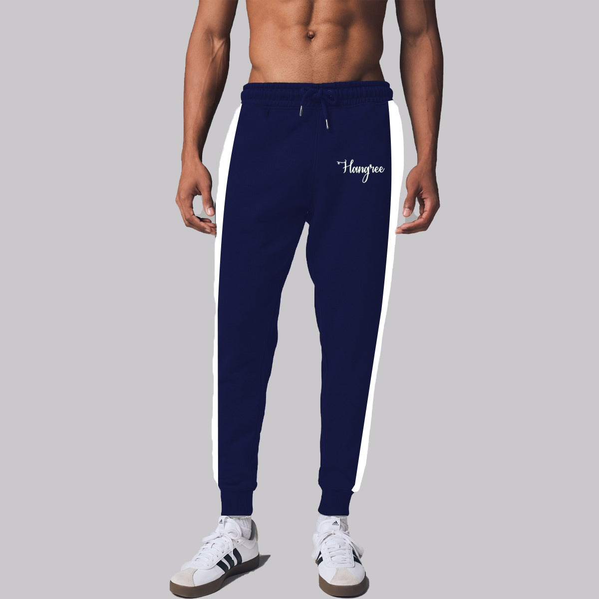 Hangree Signature Emb Close Bottom Panel Fashion Sweat Pant - Navy