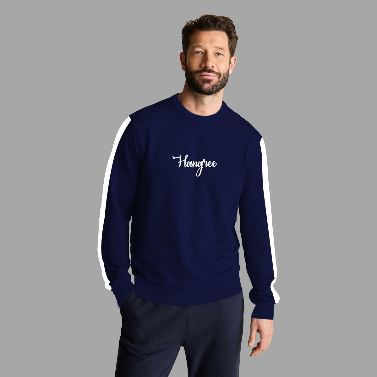 Hangree Signature Emb Panel Fashion Sweat Shirt - Navy