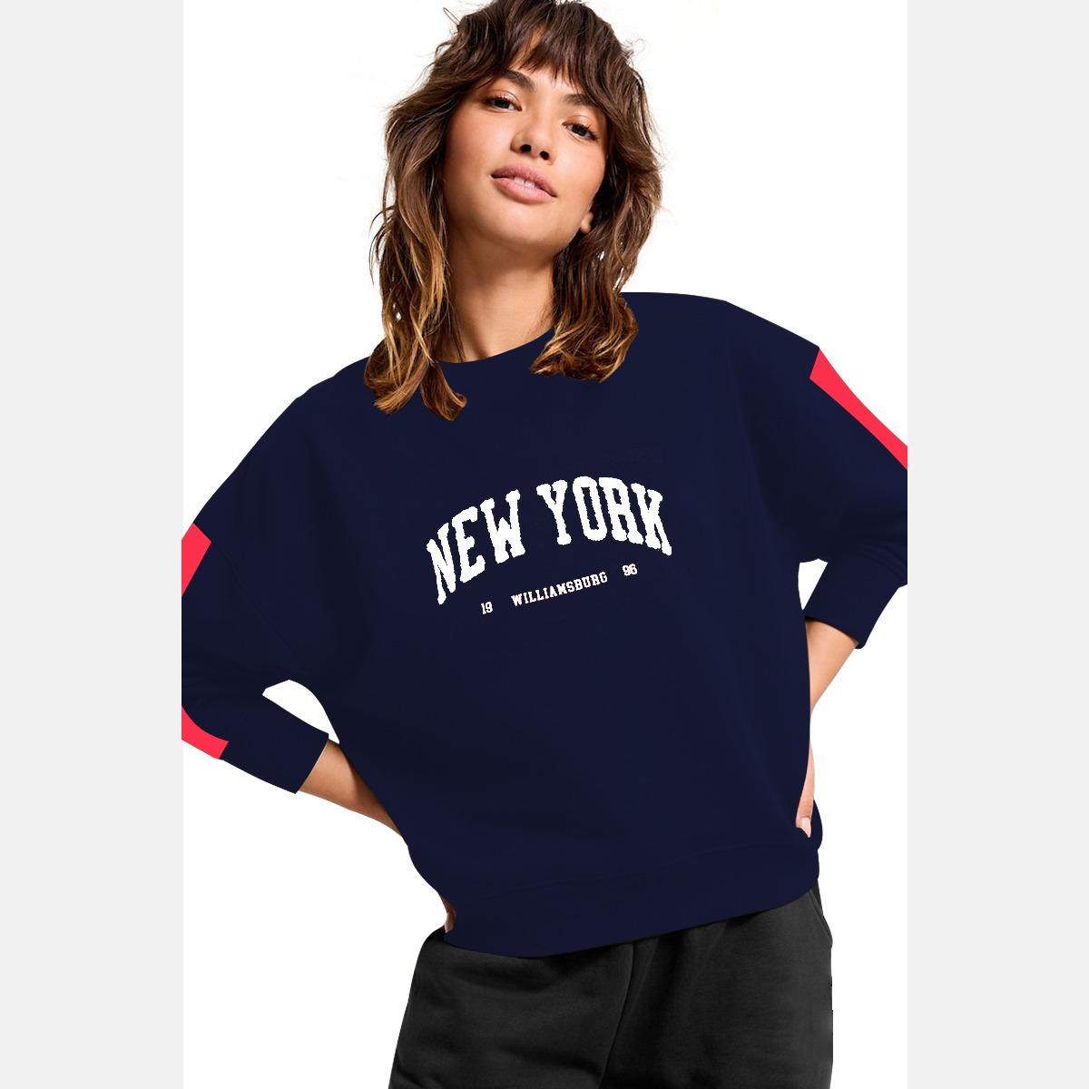 Women's "New York" Printed Sweat Shirt - Navy