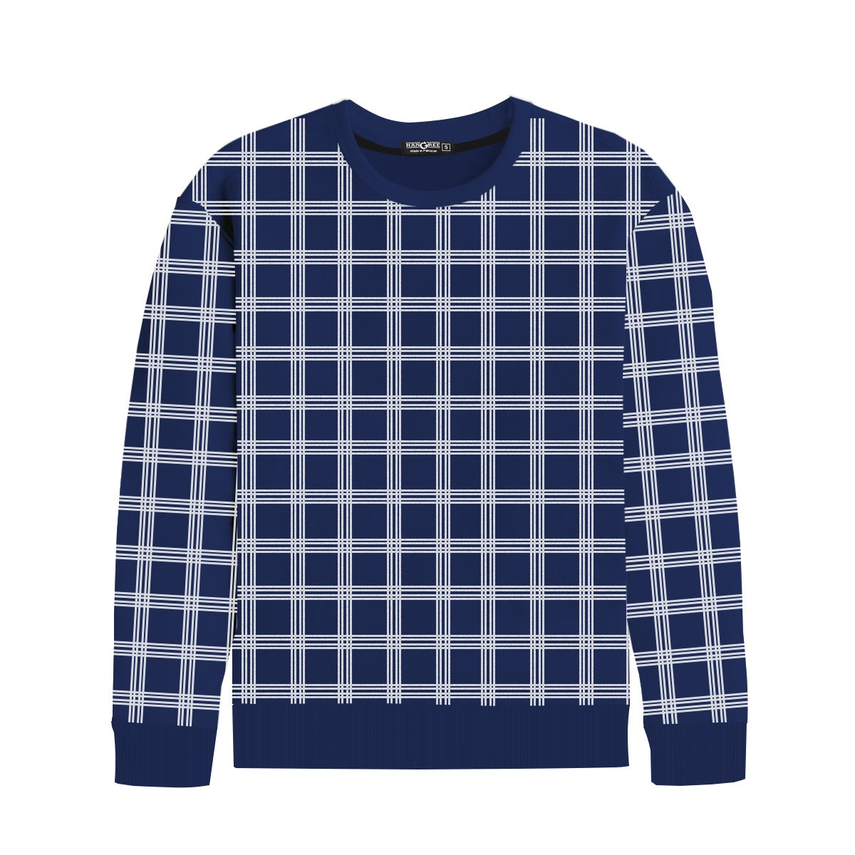 Men Exclusive Check Pattern Fleece Sweat Shirt - Navy