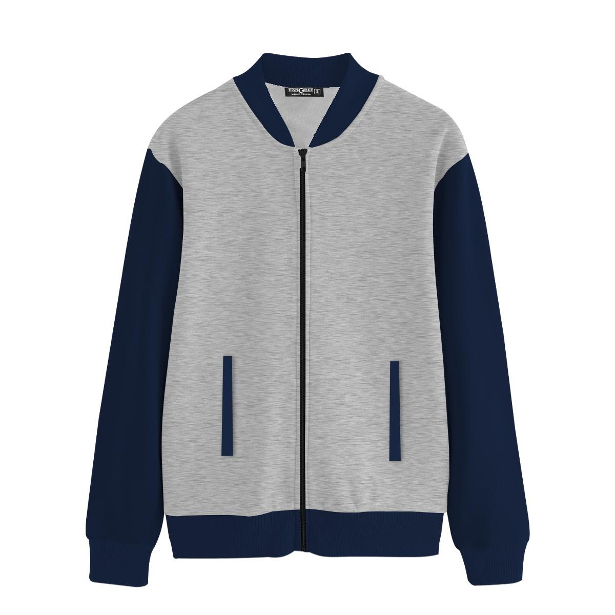 Elegant Contrast Sleeve Fleece Zipper Jacket - Hyder Gray