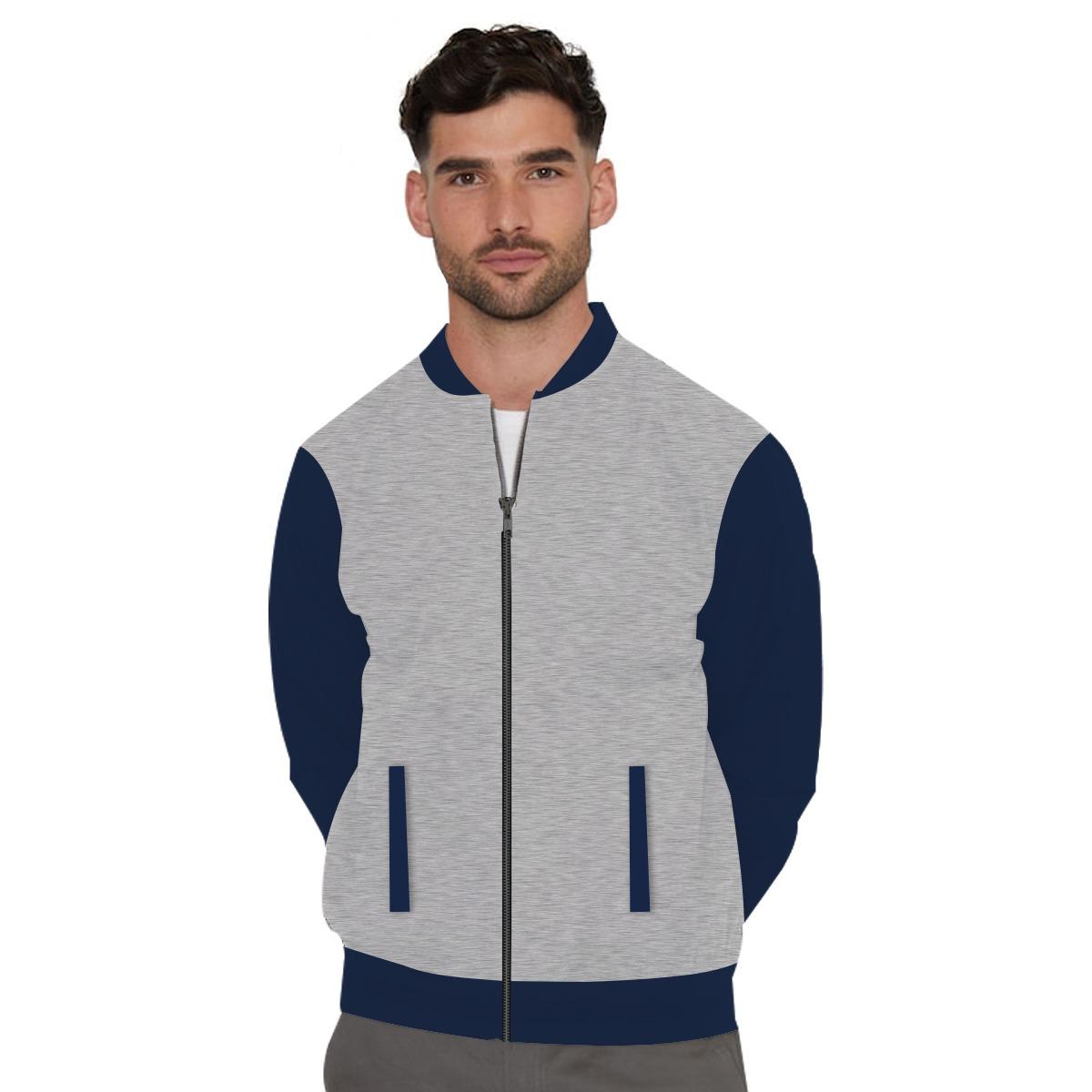 Elegant Contrast Sleeve Fleece Zipper Jacket - Hyder Gray