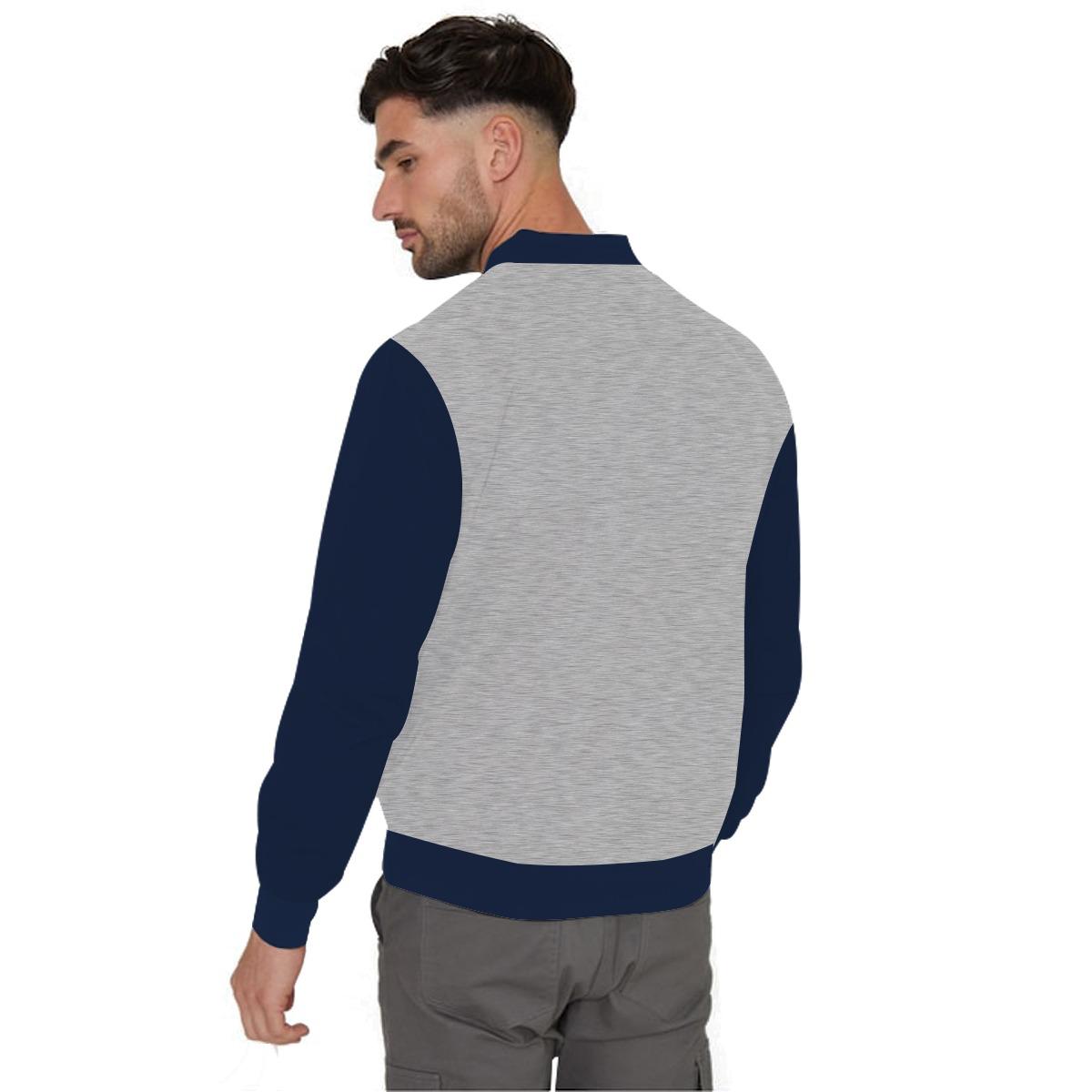 Elegant Contrast Sleeve Fleece Zipper Jacket - Hyder Gray