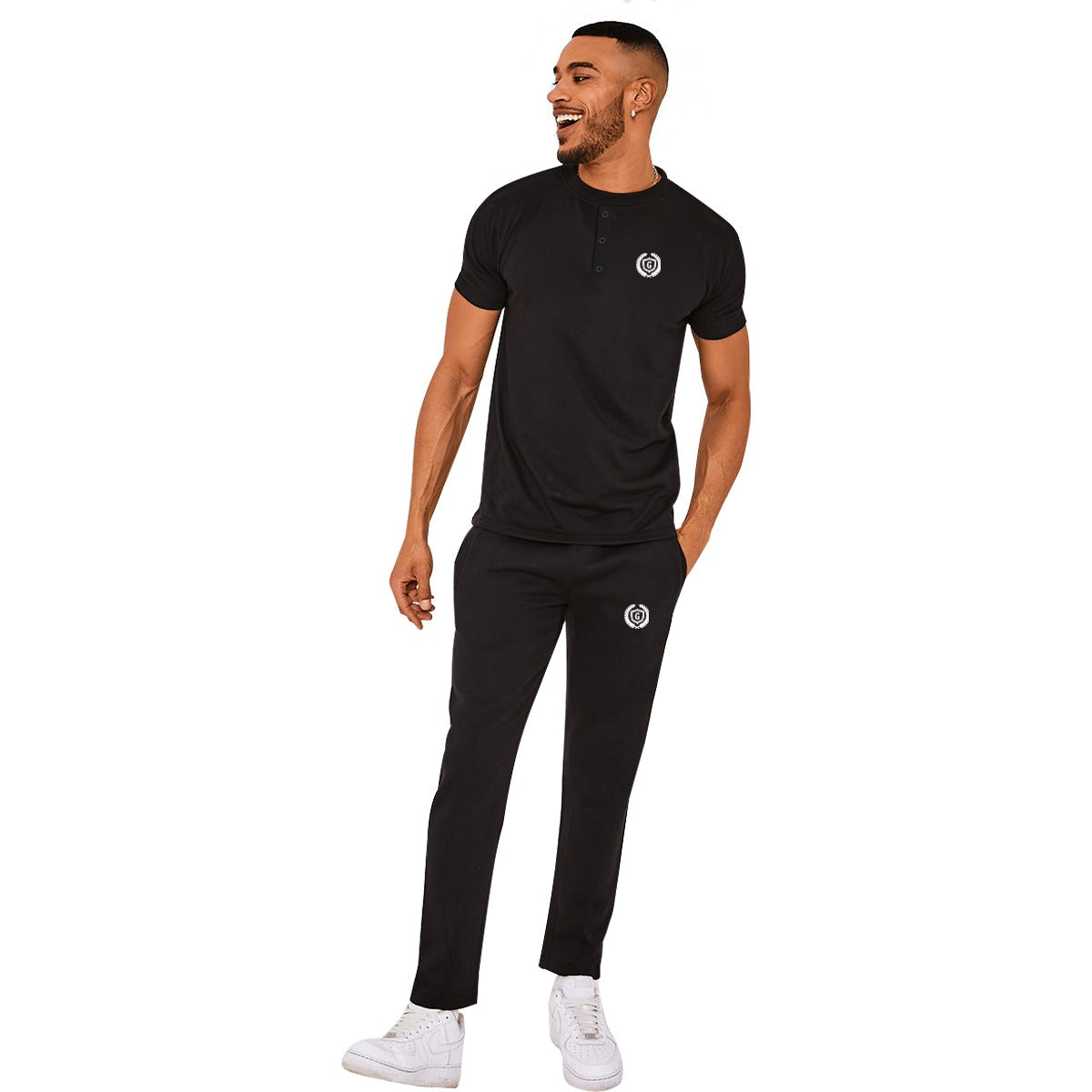 Men Signature Embroidered Summers Tracksuit - Black