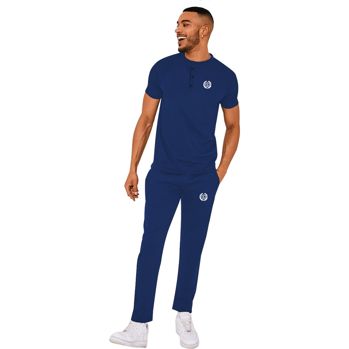 Men Signature Embroidered Summers Tracksuit - Navy