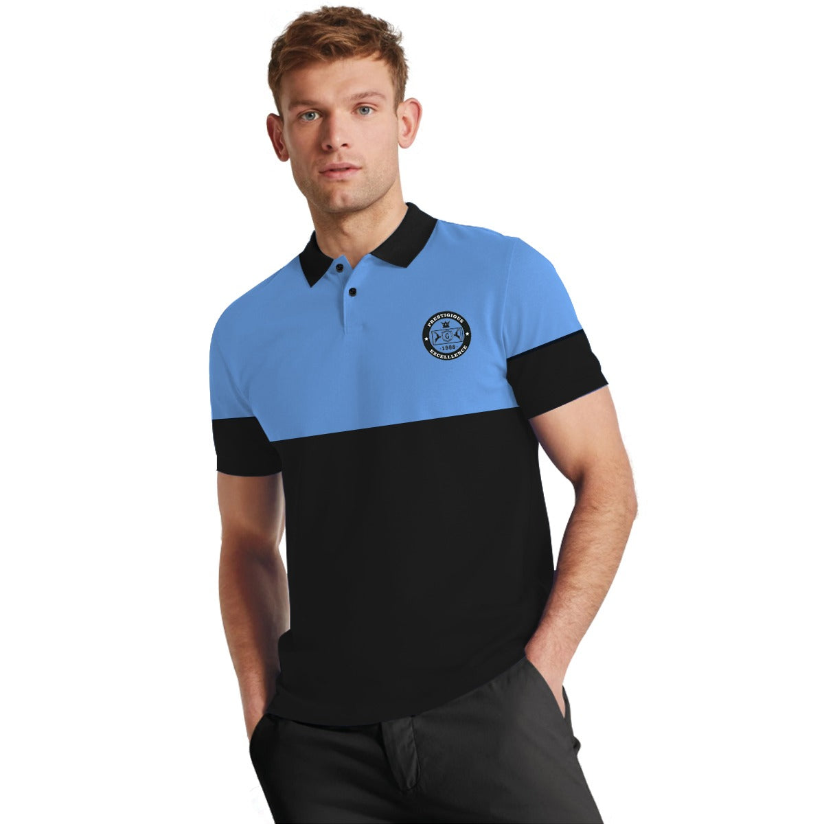 Signature Emb Luxury Panel Polo - Sky Black