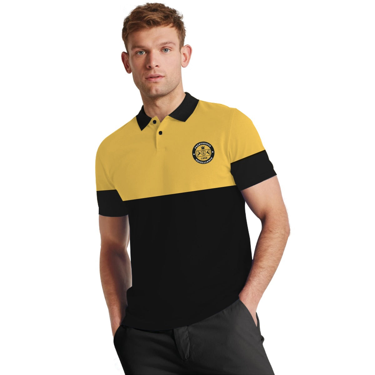 Signature Emb Luxury Panel Polo - Yellow Black