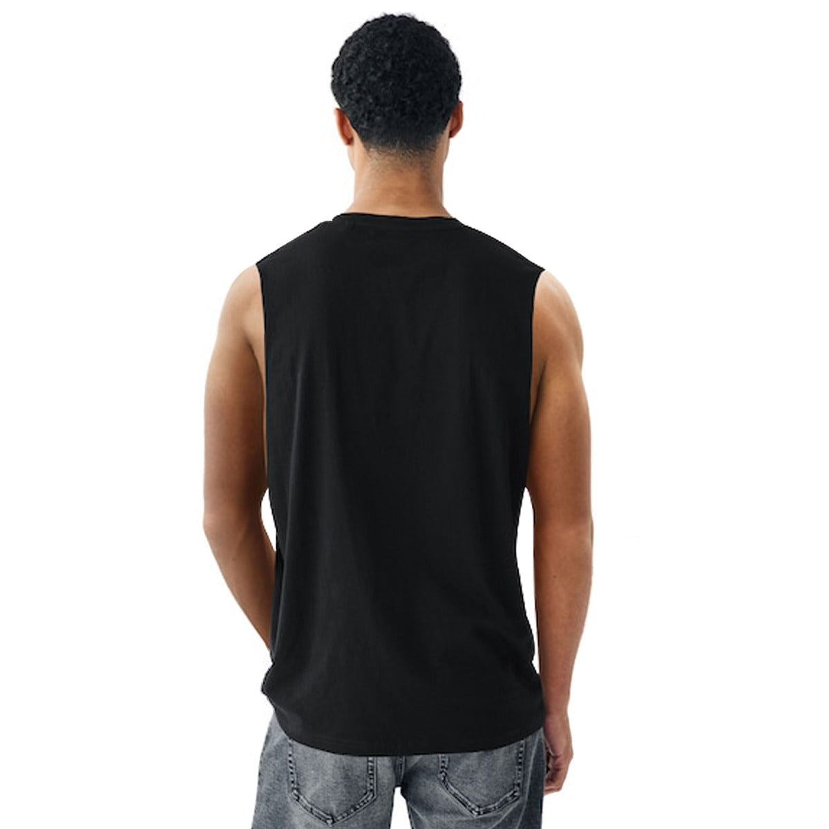 Graphic Printed Sleeveless Tee Shirt - Black