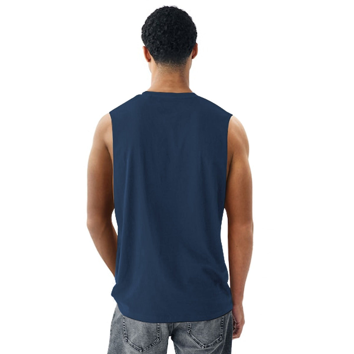 Graphic Printed Sleeveless Tee Shirt - Navy