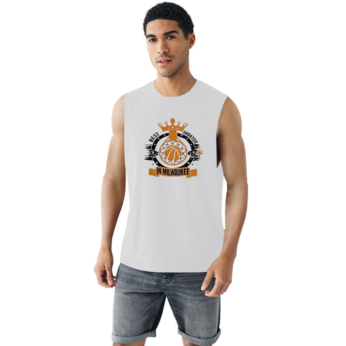 Graphic Printed Sleeveless Tee Shirt - White