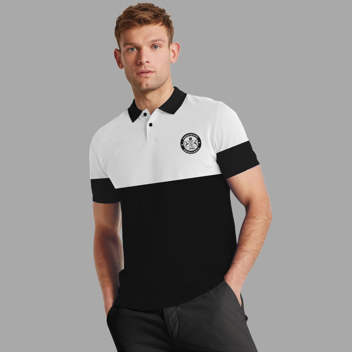 Signature Emb Luxury Panel Polo - White Black