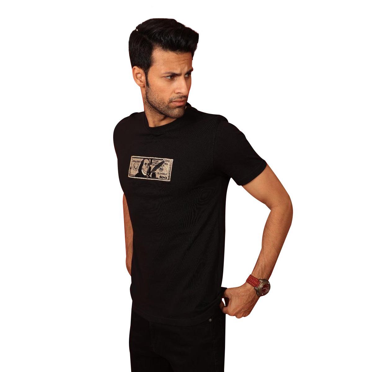 Dollar Embroidered Men Tee - Black