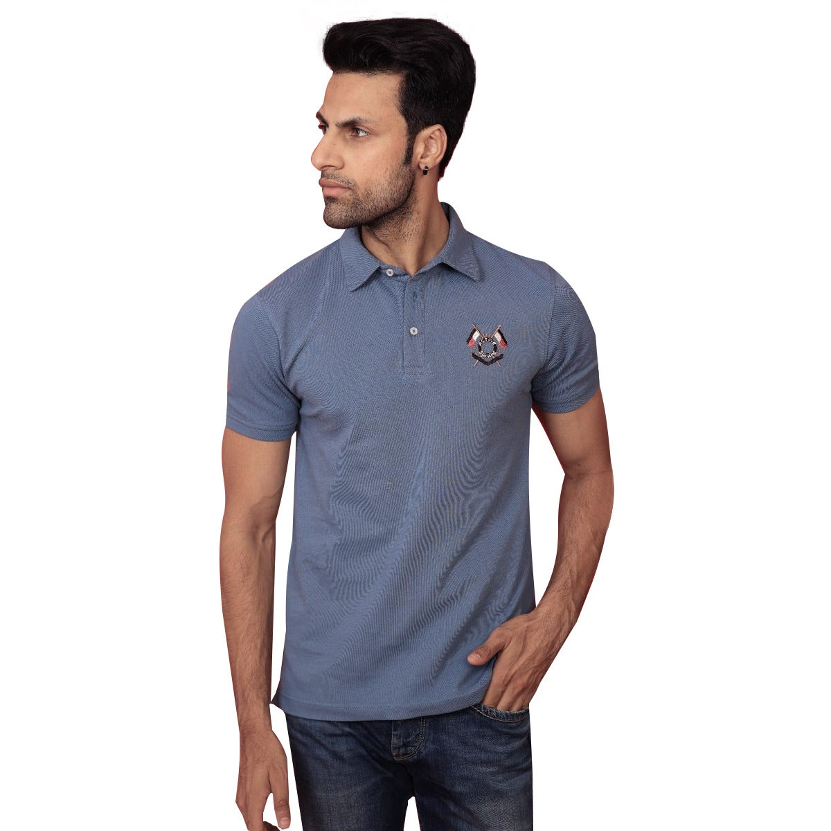 Signature Embroidered Men Polo - Gray