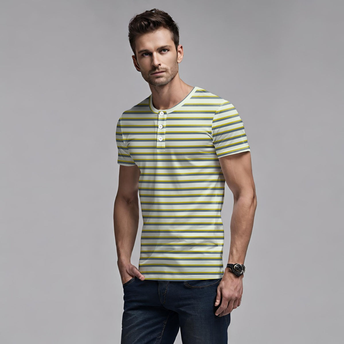 Men Henley Tee Shirt - Striper