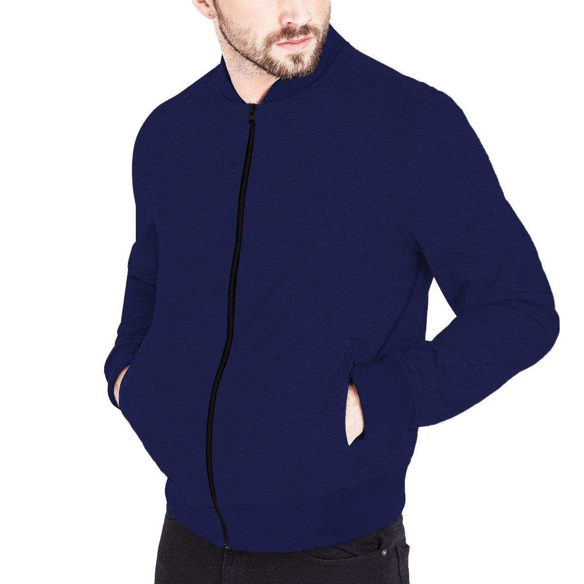 Hangree Solid Fleece Bomber Zipper Jacket - Navy