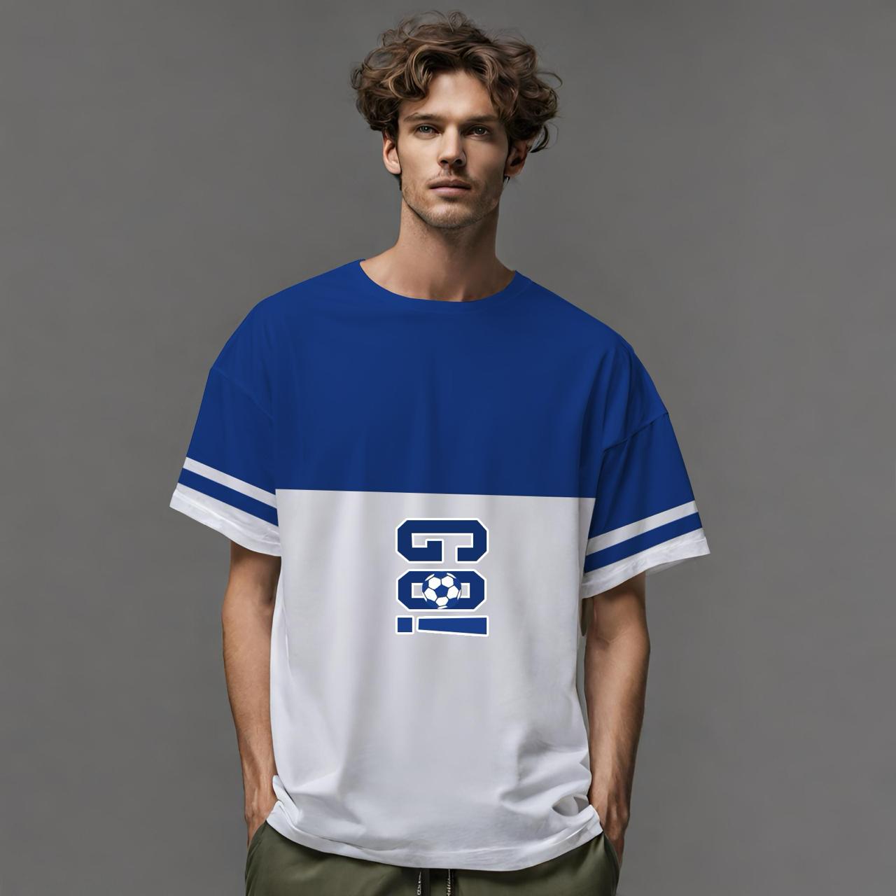 Blue White Down Shoulder Combo Sports Tee Shirt