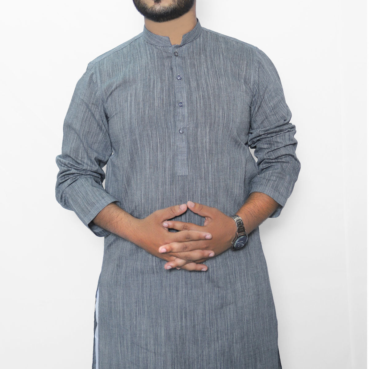 MENS DOUBLE SHADE GRAY BLACK COTTON KURTA Hangree